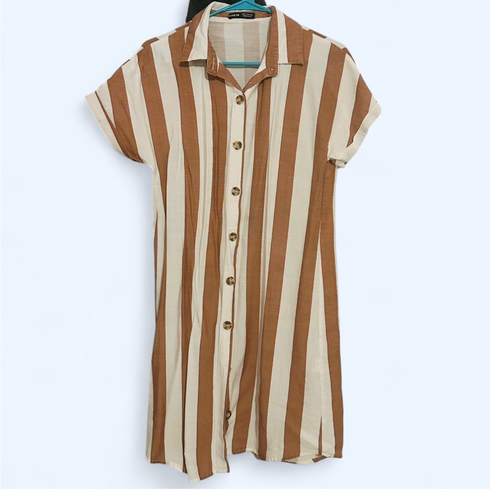 Striped Button-Down Shirt Dress / Coverup
